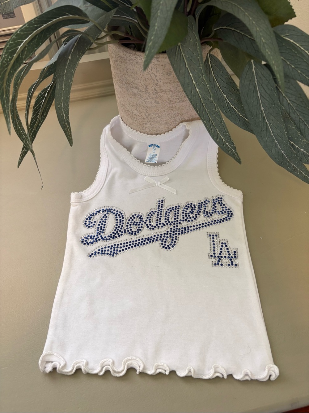 Los Angeles Dodgers White Rhinestone Tank Top